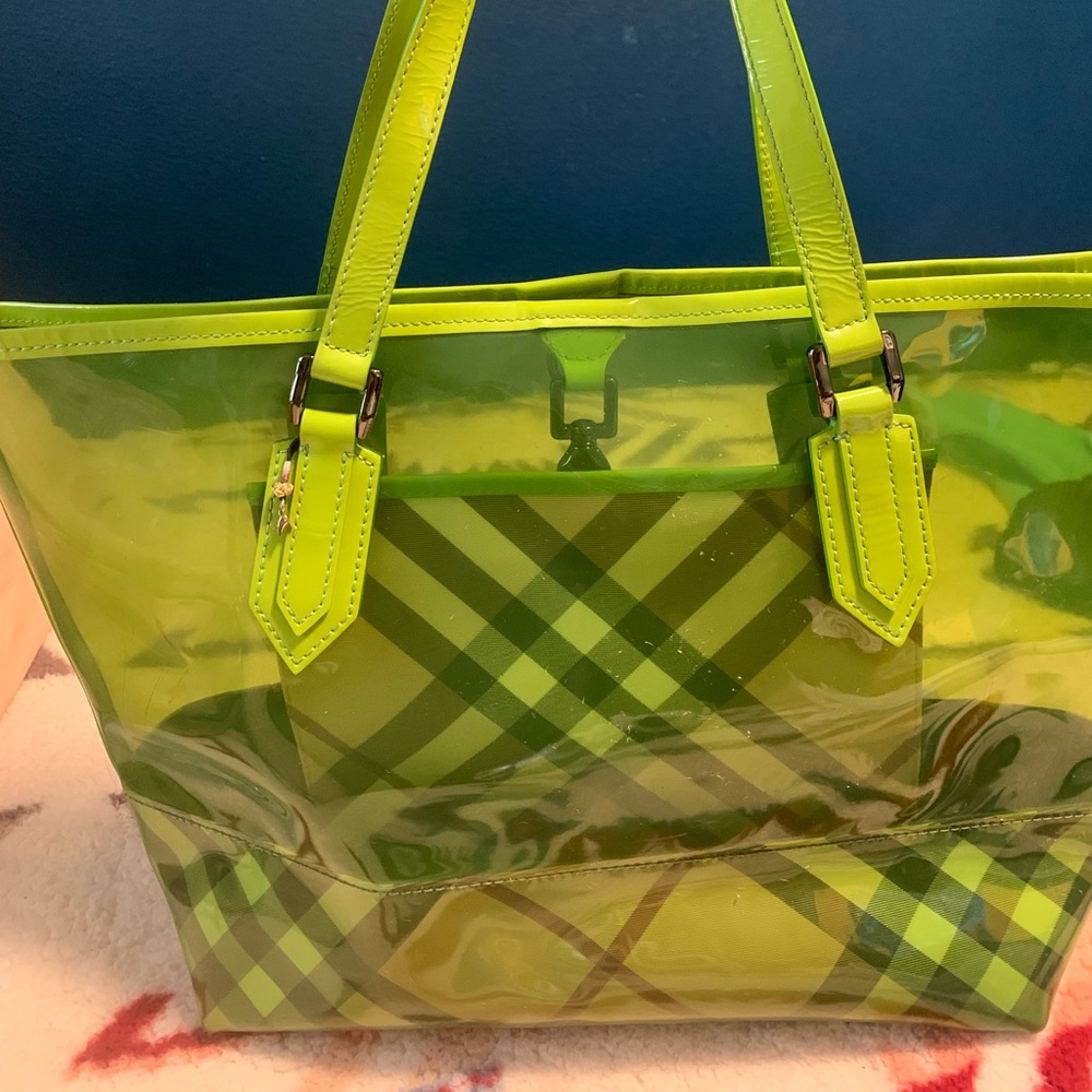 BURBERRY “All Over Perspex” Green Transparent PVC Tote Bag + Pouch